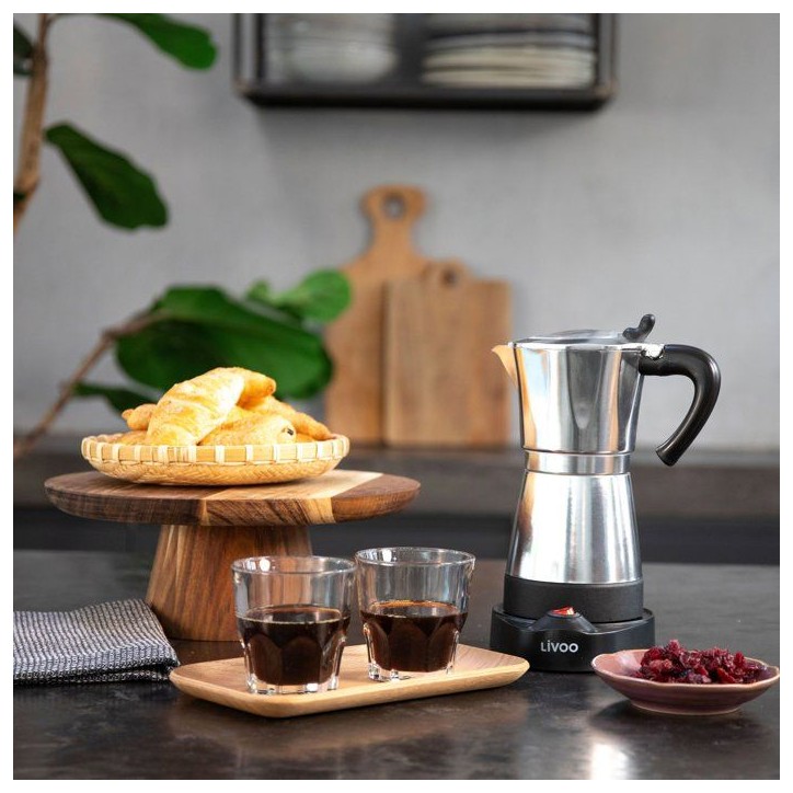 Cafetiere italienne électrique - LIVOO - DOD117A - 480 W - 300 ml - 6 tasses - Argent / Noir Cafetiere italienne électrique - LIVOO - DOD117A - 480 W - 300 ml - 6 tasses - Argent / Noir