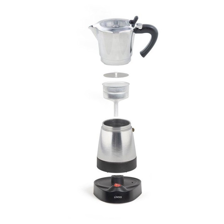 Cafetiere italienne électrique - LIVOO - DOD117A - 480 W - 300 ml - 6 tasses - Argent / Noir Cafetiere italienne électrique - LIVOO - DOD117A - 480 W - 300 ml - 6 tasses - Argent / Noir