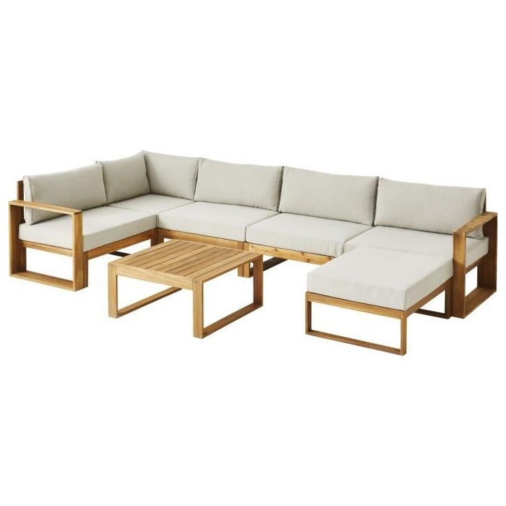 Salon de jardin d'angle modulable LEVATA XL - Bois d'acacia FSC - 8 personnes - Gris de lin + Housse incluse Salon de jardin d'angle modulable LEVATA XL - Bois d'acacia FSC - 8 personnes - Gris de lin + Housse incluse
