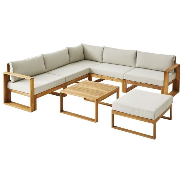 Salon de jardin d'angle modulable LEVATA XL - Bois d'acacia FSC - 8 personnes - Gris de lin + Housse incluse Salon de jardin d'angle modulable LEVATA XL - Bois d'acacia FSC - 8 personnes - Gris de lin + Housse incluse