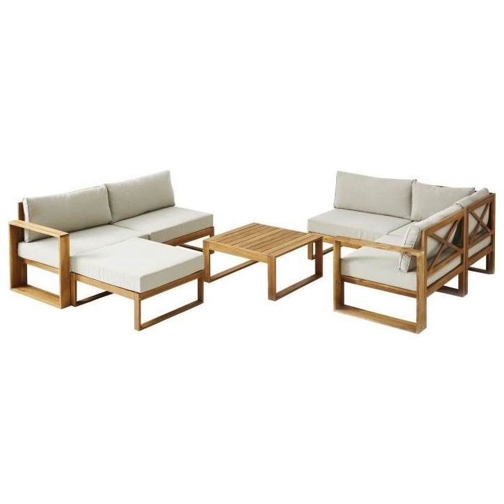 Salon de jardin d'angle modulable LEVATA XL - Bois d'acacia FSC - 8 personnes - Gris de lin + Housse incluse Salon de jardin d'angle modulable LEVATA XL - Bois d'acacia FSC - 8 personnes - Gris de lin + Housse incluse