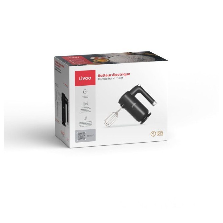 Batteur électrique - LIVOO - DOP243N - 250 W - 5 vitesses - Ergonomique Batteur électrique - LIVOO - DOP243N - 250 W - 5 vitesses - Ergonomique