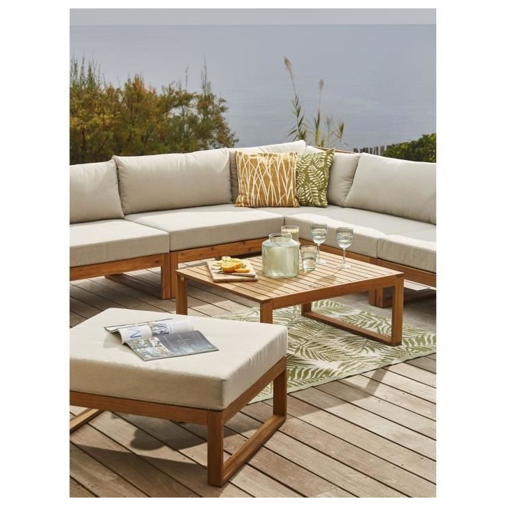 Salon de jardin d'angle modulable LEVATA XL - Bois d'acacia FSC - 8 personnes - Gris de lin + Housse incluse Salon de jardin d'angle modulable LEVATA XL - Bois d'acacia FSC - 8 personnes - Gris de lin + Housse incluse