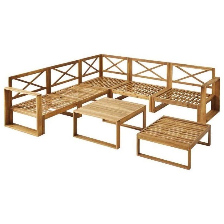 Salon de jardin d'angle modulable LEVATA XL - Bois d'acacia FSC - 8 personnes - Gris de lin + Housse incluse Salon de jardin d'angle modulable LEVATA XL - Bois d'acacia FSC - 8 personnes - Gris de lin + Housse incluse