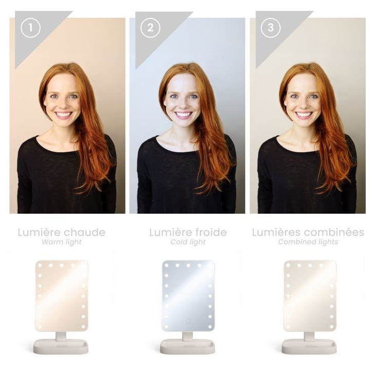 Miroir de maquillage lumineux - LIVOO - DOS206 - LED - 3 modes lumineux - Rotation ajustable