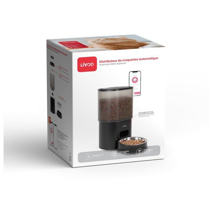 Distributeur de croquettes automatique - LIVOO - PET106 - Capacité 3 L - Compatible chats et chiots - Connecté TUYA Distributeur de croquettes automatique - LIVOO - PET106 - Capacité 3 L - Compatible chats et chiots - Connecté TUYA