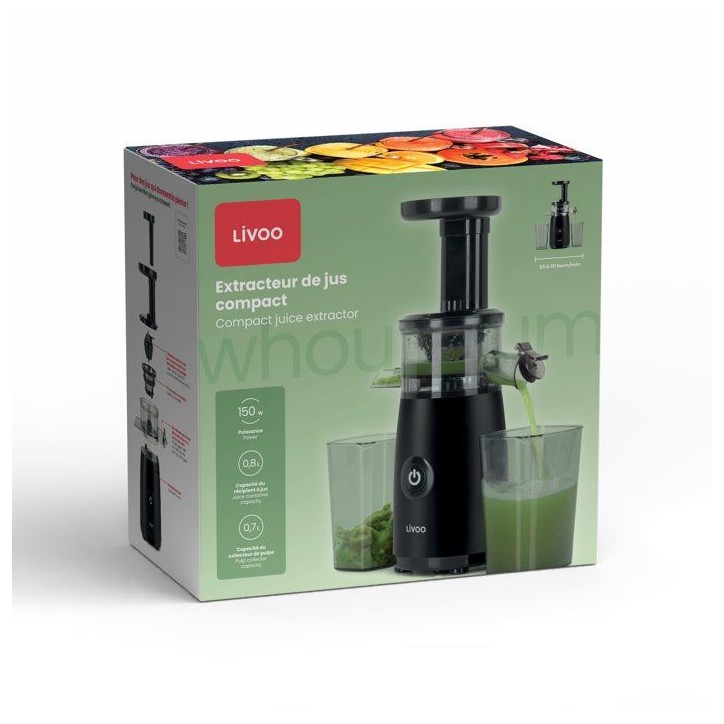 Extracteur de jus compact - LIVOO - DOD215N - 150 W - 60 tr/min - Filtre inox Extracteur de jus compact - LIVOO - DOD215N - 150 W - 60 tr/min - Filtre inox