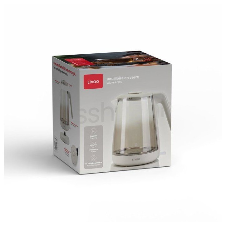 Bouilloire - LIVOO - DOD216G - 2200 W - 1,7 L - Verre / Gris Bouilloire - LIVOO - DOD216G - 2200 W - 1,7 L - Verre / Gris
