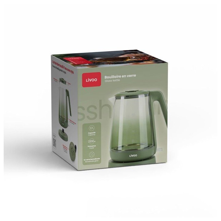 Bouilloire - LIVOO - DOD216V - 2200 W - 1,7 L - Verre / Vert Bouilloire - LIVOO - DOD216V - 2200 W - 1,7 L - Verre / Vert