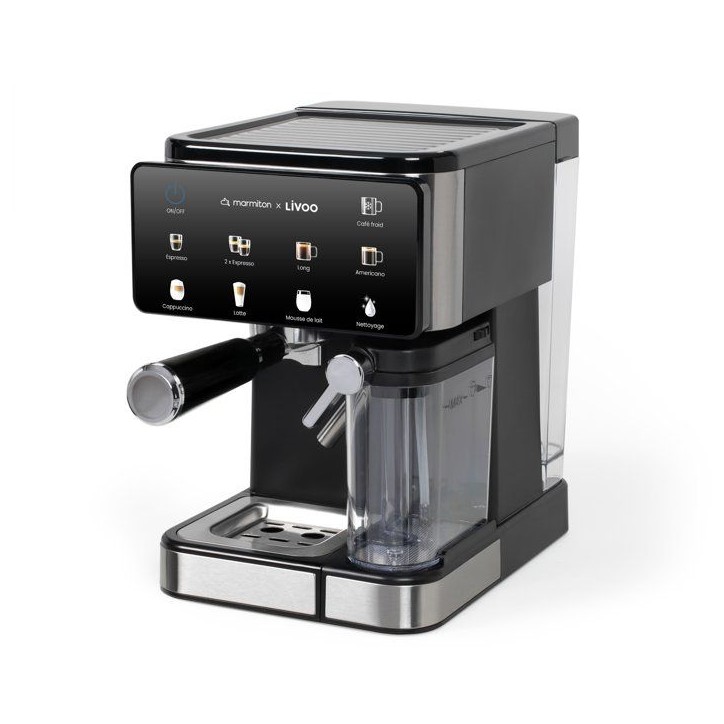 Machine a café expresso multifonction - LIVOO x Marmiton - DOD222CO - Pression 20 bars - 1350 W - Noir et inox