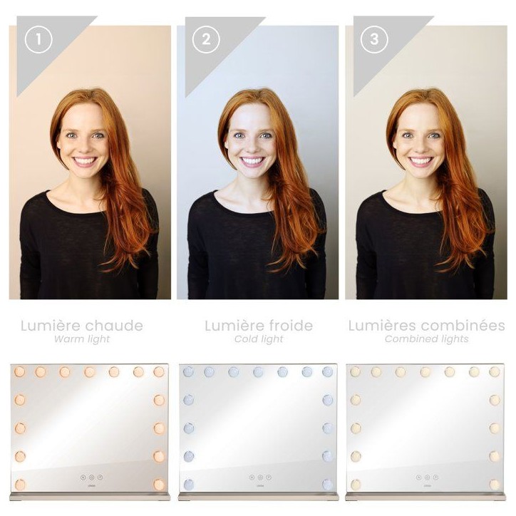 Miroir de maquillage Hollywood - LIVOO - DOS225G - 15 LED - Grand format - Intensité réglable
