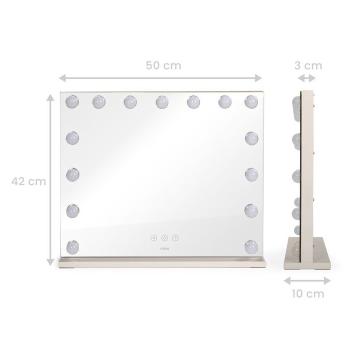 Miroir de maquillage Hollywood - LIVOO - DOS225G - 15 LED - Grand format - Intensité réglable