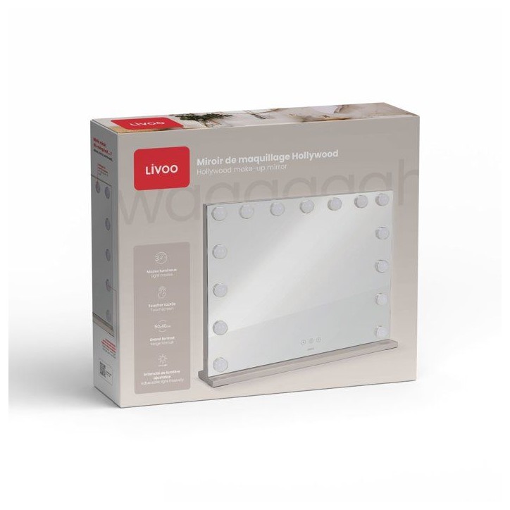 Miroir de maquillage Hollywood - LIVOO - DOS225G - 15 LED - Grand format - Intensité réglable