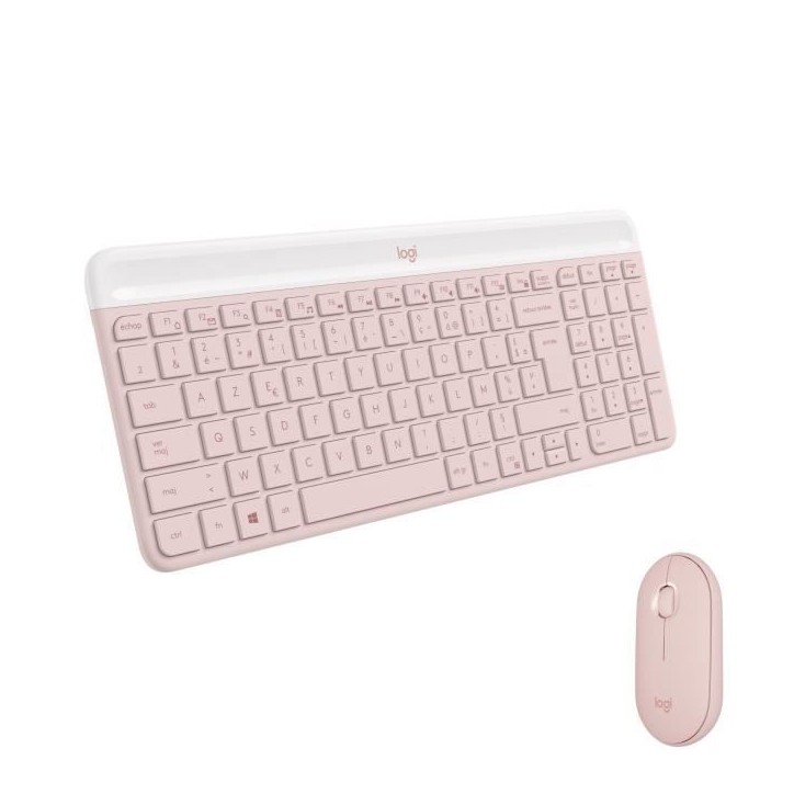 Ensemble Clavier Souris - Sans fil - Logitech - MK470 Slim - Silencieux - AZERTY - Rose