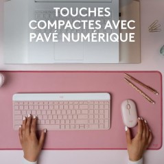 Ensemble Clavier Souris - Sans fil - Logitech - MK470 Slim - Silencieux - AZERTY - Rose
