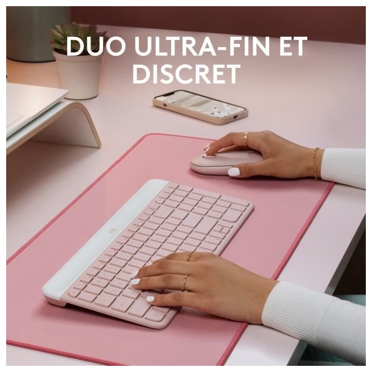 Ensemble Clavier Souris - Sans fil - Logitech - MK470 Slim - Silencieux - AZERTY - Rose