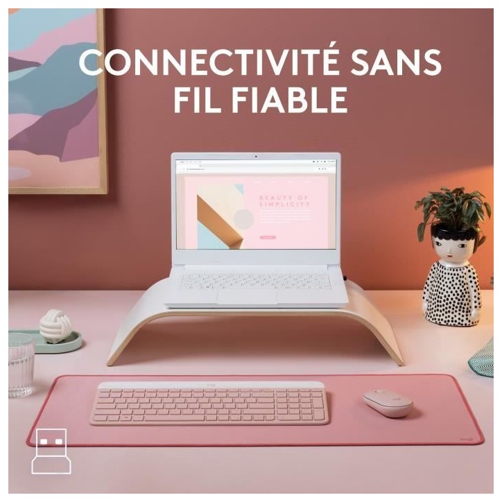 Ensemble Clavier Souris - Sans fil - Logitech - MK470 Slim - Silencieux - AZERTY - Rose