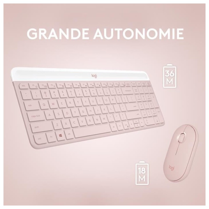 Ensemble Clavier Souris - Sans fil - Logitech - MK470 Slim - Silencieux - AZERTY - Rose