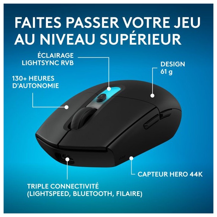 Souris gamer - Sans fil - Logitech G - G305 X Superlight - Lightspeed - Noir