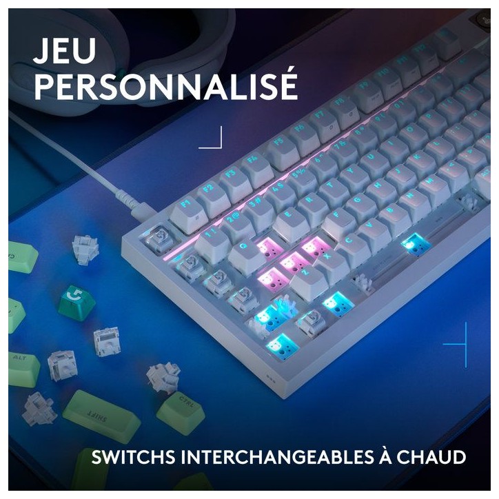 Clavier gamer - Filaire - Logitech G - G316 X 98 - AZERTY - USB-C - RVB Lightsync - Blanc Clavier gamer - Filaire - Logitech G - G316 X 98 - AZERTY - USB-C - RVB Lightsync - Blanc