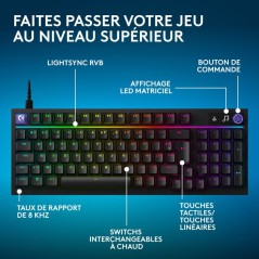 Clavier gamer - Filaire - Logitech G - G316 X 98 - AZERTY - USB-C - RVB Lightsync - Noir