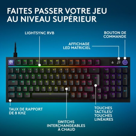 Clavier gamer - Filaire - Logitech G - G316 X 98 - AZERTY - USB-C - RVB Lightsync - Noir