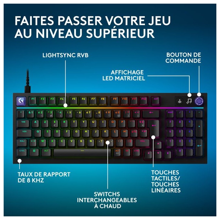 Clavier gamer - Filaire - Logitech G - G316 X 98 - AZERTY - USB-C - RVB Lightsync - Noir Clavier gamer - Filaire - Logitech G - G316 X 98 - AZERTY - USB-C - RVB Lightsync - Noir