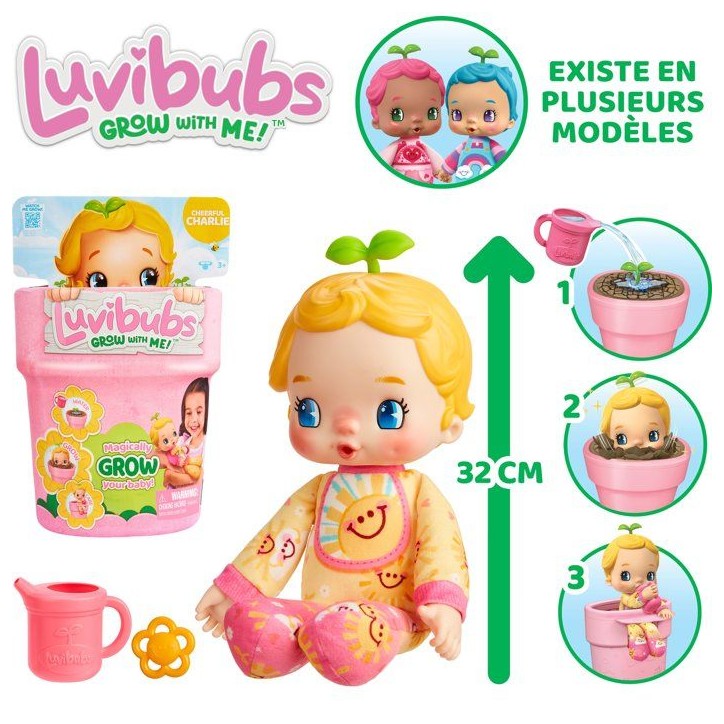 Poupée surprise - LUVIBUBS - Charlie Jaune - Bébé magique - Pot transformable