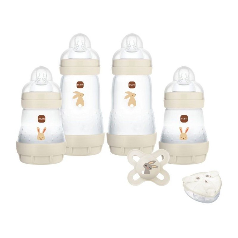 Coffret Naissance - MAM - 4 Biberons + 1 Sucette + 1 Boîte doseuse -