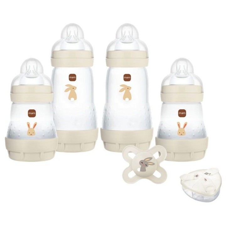 Coffret Naissance - MAM - 4 Biberons + 1 Sucette + 1 Boîte doseuse - Sable Coffret Naissance - MAM - 4 Biberons + 1 Sucette + 1 Boîte doseuse - Sable