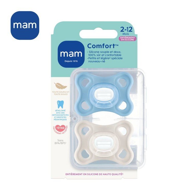 Sucette - MAM - Comfort - Silicone - 2-12 mois - Boîte stérilisation x2 Sucette - MAM - Comfort - Silicone - 2-12 mois - Boîte stérilisation x2