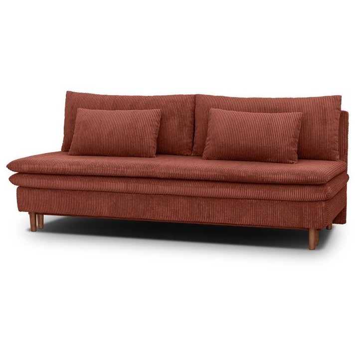 Canapé convertible - 3 places - MASSA - Tissu velours côtelé terracotta - Pieds bois massif - L 195 x H 82 x P 86 cm Canapé convertible - 3 places - MASSA - Tissu velours côtelé terracotta - Pieds bois massif - L 195 x H 82 x P 86 cm