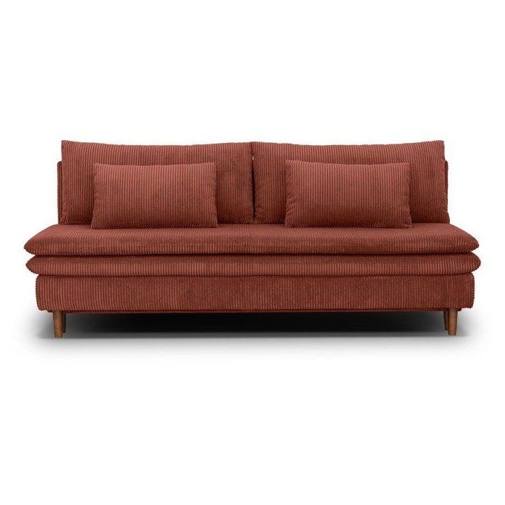 Canapé convertible - 3 places - MASSA - Tissu velours côtelé terracotta - Pieds bois massif - L 195 x H 82 x P 86 cm Canapé convertible - 3 places - MASSA - Tissu velours côtelé terracotta - Pieds bois massif - L 195 x H 82 x P 86 cm