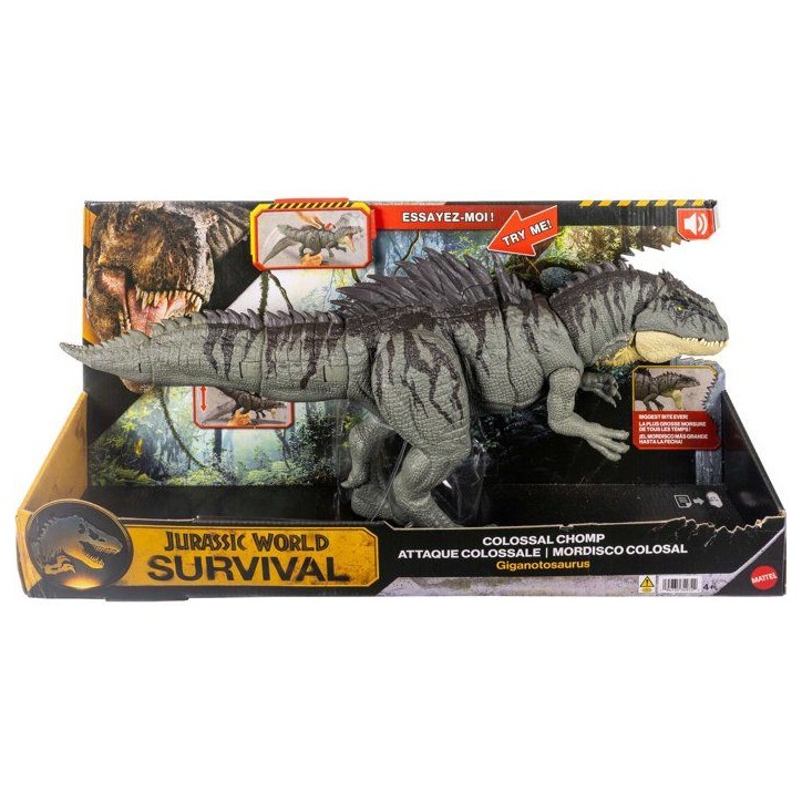 Figurine dinosaure - JURASSIC WORLD MATTEL - Giganotosaurus - Attaque améliorée - Mâchoire XXL - Mode Survival
