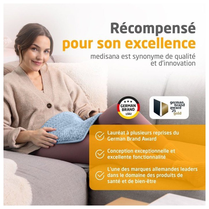 Coussin chauffant ultra doux - MEDISANA - HP 515 - 100 W - 4 réglages - Bleu