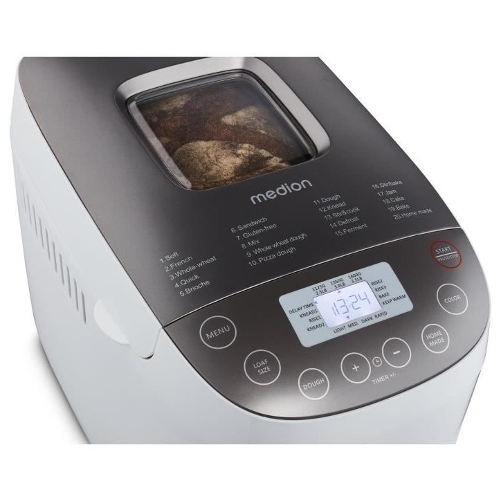 Machine a Pain - MEDION - 50080151 - 950 W - 19 programmes - Hublot - Blanc Machine a Pain - MEDION - 50080151 - 950 W - 19 programmes - Hublot - Blanc