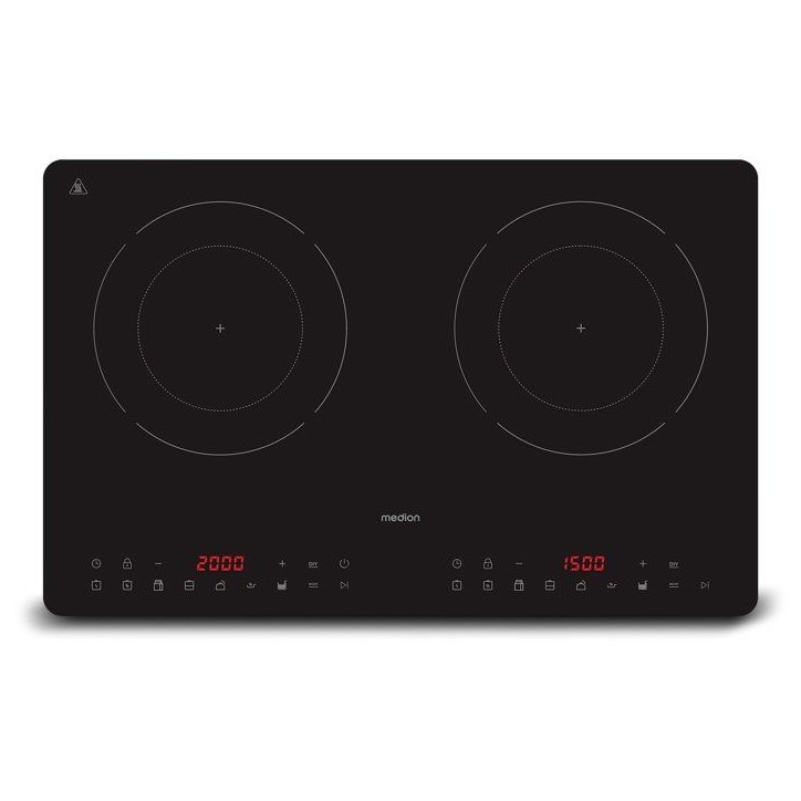 Plaque a induction double - Medion - 2 feux - Ø 24 cm - MD 100091 - Surface entierement vitrée - 8 programmes - 3500 W Plaque a induction double - Medion - 2 feux - Ø 24 cm - MD 100091 - Surface entierement vitrée - 8 programmes - 3500 W