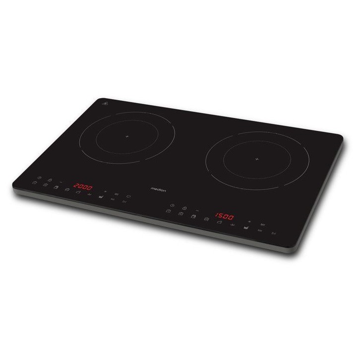 Plaque a induction double - Medion - 2 feux - Ø 24 cm - MD 100091 - Surface entierement vitrée - 8 programmes - 3500 W Plaque a induction double - Medion - 2 feux - Ø 24 cm - MD 100091 - Surface entierement vitrée - 8 programmes - 3500 W