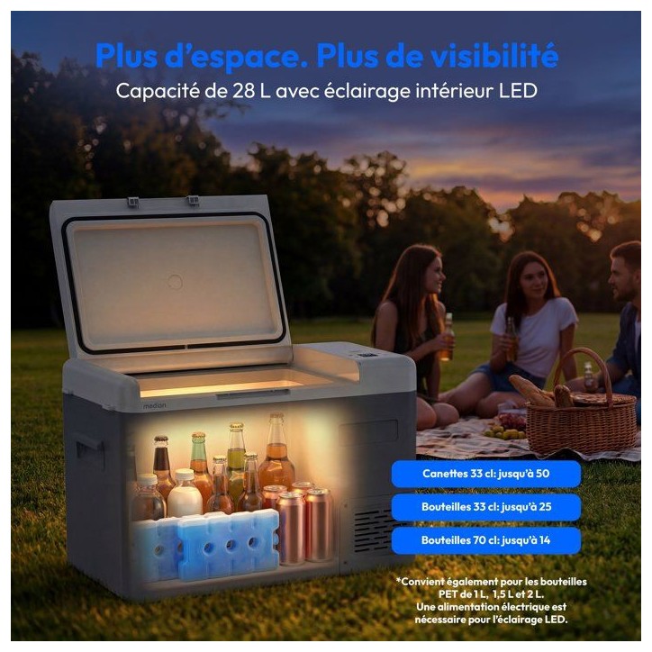 Glaciere électrique - MEDION - MD370027 - Réfrigérante - Congélation a compresseur - Compact - Classe C - 45 dB - 28 L Glaciere électrique - MEDION - MD370027 - Réfrigérante - Congélation a compresseur - Compact - Classe C - 45 dB - 28 L