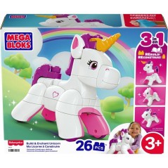 MEGA BLOKS - Ma Licorne a Construire - Plastique - 26 pieces - Des 3 ans - Coffret 3 en 1 avec notice
