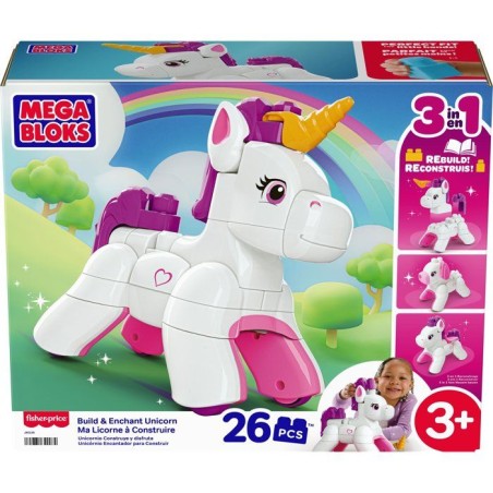 MEGA BLOKS - Ma Licorne a Construire - Plastique - 26 pieces - Des 3 ans - Coffret 3 en 1 avec notice