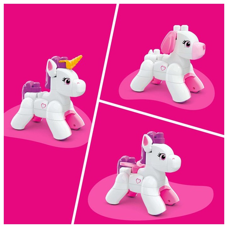 MEGA BLOKS - Ma Licorne a Construire - Plastique - 26 pieces - Des 3 ans - Coffret 3 en 1 avec notice