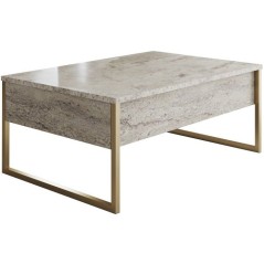 Table basse - LUXE - Travertine Gold - Rectangulaire - Panneaux mélam