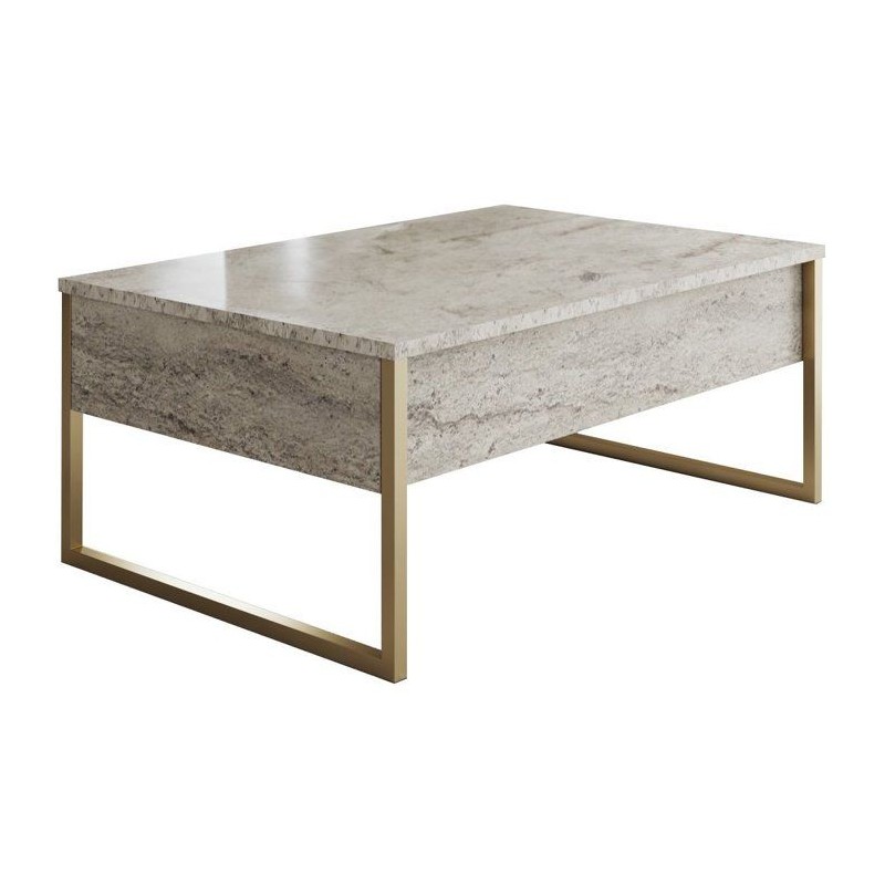 Table basse - LUXE - Travertine Gold - Rectangulaire - Panneaux mélam
