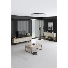 Table basse - LUXE - Travertine Gold - Rectangulaire - Panneaux mélam