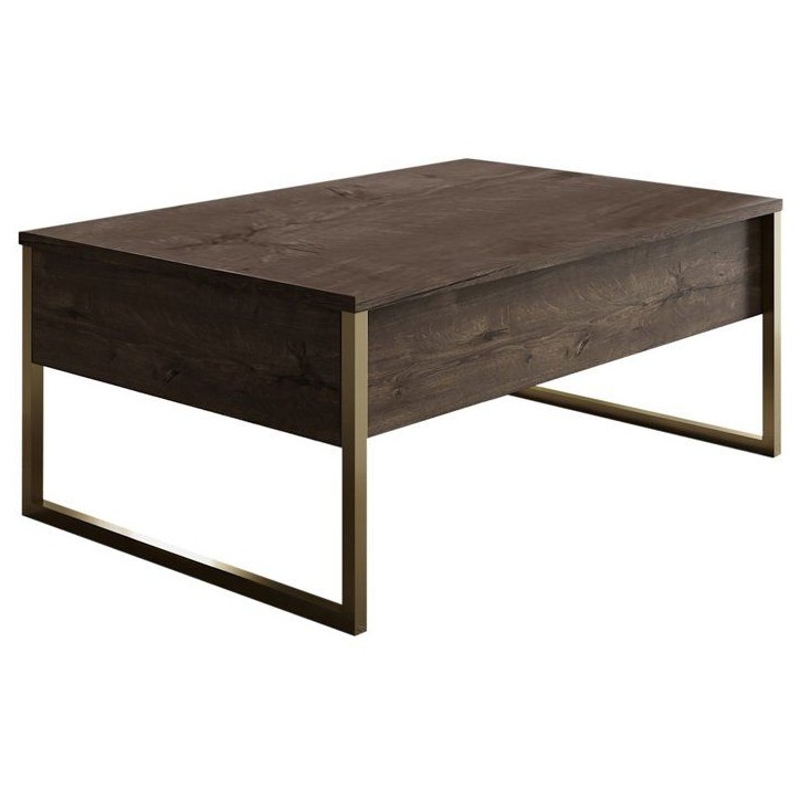 Table basse - LUXE - Walnut Gold - Rectangulaire - Panneaux mélaminés et métal - Noyer et doré - Style chic - 90x60x40 cm Table basse - LUXE - Walnut Gold - Rectangulaire - Panneaux mélaminés et métal - Noyer et doré - Style chic - 90x60x40 cm
