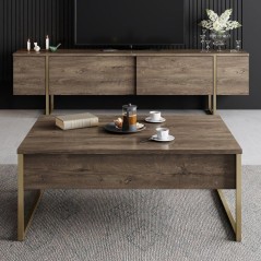 Table basse - LUXE - Walnut Gold - Rectangulaire - Panneaux mélaminé