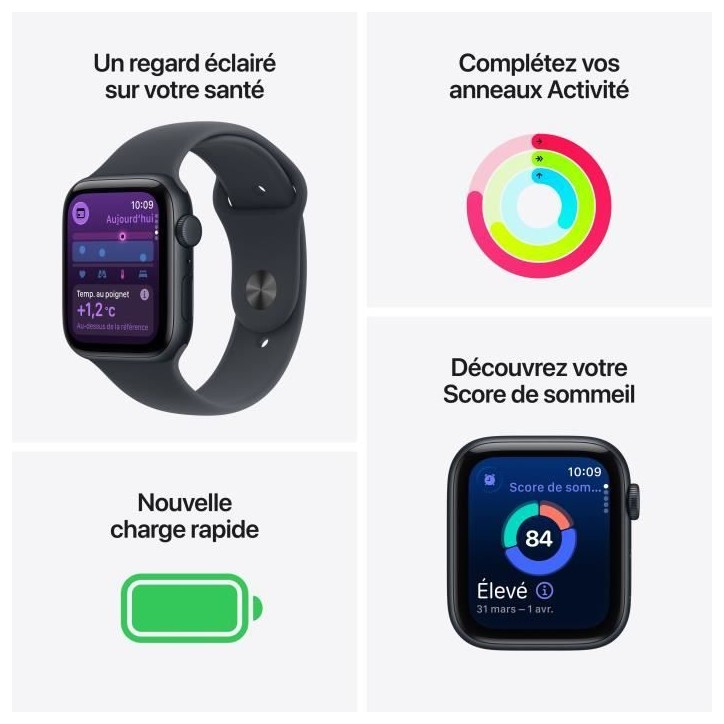 Apple Watch SE 3 GPS + Cellular - 44mm - Boîtier Midnight Aluminium - Bracelet Midnight Sport Band - S/M
