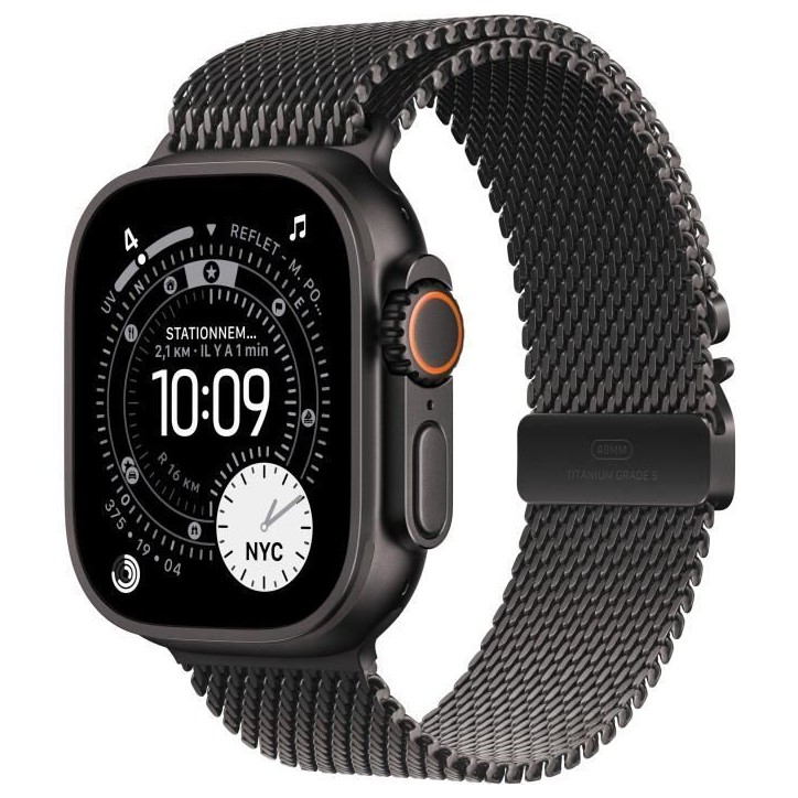 Apple Watch Ultra 3 GPS + Cellular - 49mm - Boîtier Black Titanium - Bracelet Black Titanium Milanese Loop - Small