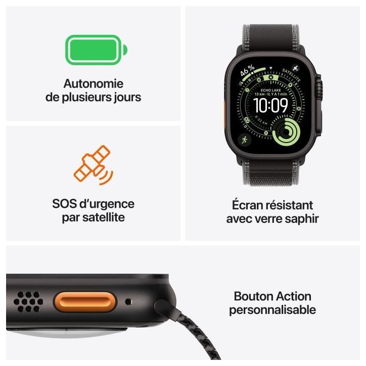 Apple Watch Ultra 3 GPS + Cellular - 49mm - Boîtier Black Titanium - Bracelet Black Titanium Milanese Loop - Small